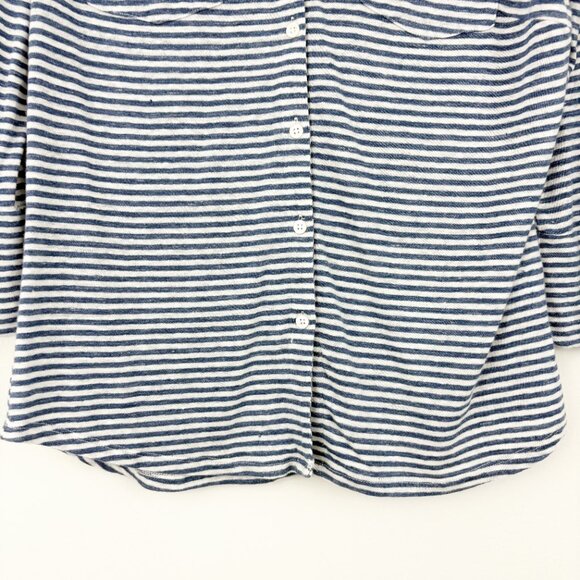 J. McLaughlin Brynn Striped Linen Shirt Size S White Denim Button Up 3/4 Sleeve - Picture 5 of 8